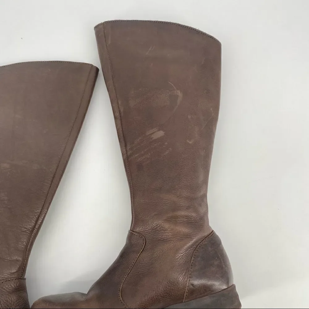 Born Women’s Dark Brown Leather Full Zip Riding Boots‎ Size 6 flannel lined